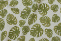 Deko-fabric in linen-look with olive-green filodendron leaves Deko-fabric in linen-look with olive-green filodendron leaves