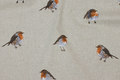 Decoration fabric in linen-look with robins Decoration fabric in linen-look with robins