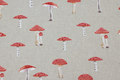 Deko-fabric in linen-look with red mushrooms Deko-fabric in linen-look with red mushrooms