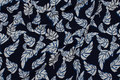 Lightweight, navy blouse-polyestercrepe with white leaves Lightweight, navy blouse-polyestercrepe with white leaves