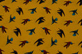 Brass-yellow blouse-micropolyester with hummingbirds Brass-yellow blouse-micropolyester with hummingbirds