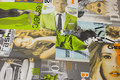 Grey-green, rugged fabric in big width with celeb-photos Grey-green, rugged fabric in big width with celeb-photos