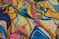 Large-patterned lightweight polyester in blue, yellow and red Large-patterned lightweight polyester in blue, yellow and red