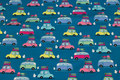 Dark turqoise cotton-jersey with cars in pastel-colors Dark turqoise cotton-jersey with cars in pastel-colors