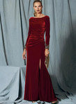 Side-Gathered, Long Sleeve Dress with Beaded Trim, Badgley Mischka Side-Gathered, Long Sleeve Dress with Beaded Trim, Badgley Mischka