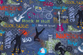 Denim-blue cotton-jersey with rock`n roll motifs Denim-blue cotton-jersey with rock`n roll motifs