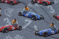 Speckled grey-green cotton-jersey with foxes in race cars Speckled grey-green cotton-jersey with foxes in race cars