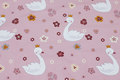 Old rose cotton-jersey with white swans Old rose cotton-jersey with white swans