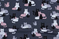 Charcoal cotton-jersey with cats in black, grey and soft red Charcoal cotton-jersey with cats in black, grey and soft red
