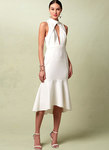 Lined Flounced Dress with Banded Neck and Deep-V Front, Rebecca Vallance Lined Flounced Dress with Banded Neck and Deep-V Front, Rebecca Vallance