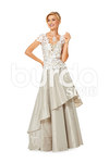 Evening Dress, Lace Top with V-Neck and Peplum