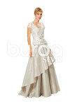 Evening Dress, Lace Top with V-Neck and Peplum