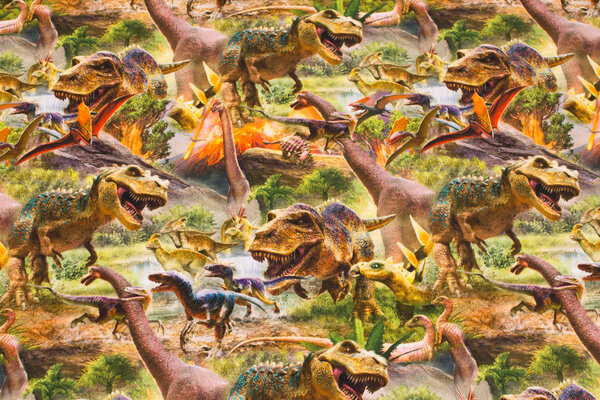 Cotton-jersey with ca. 10 cm dinosaurs