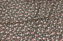Firm, black cotton with small roses in sand and soft red