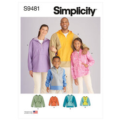Unisex top sized for children, teens, and adults. Simplicity 9481. 