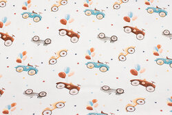 White cotton-jersey with small retro-cars