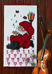 White Christmas calendar with singing Santa. Permin 34-1235. 
