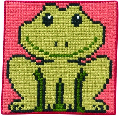 Pink-green embroidery with frog
