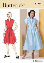Dress with belt, sleeve and length variations. Butterick 7021. 