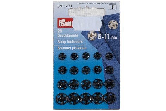 Snap fasteners 6-11 mm, black