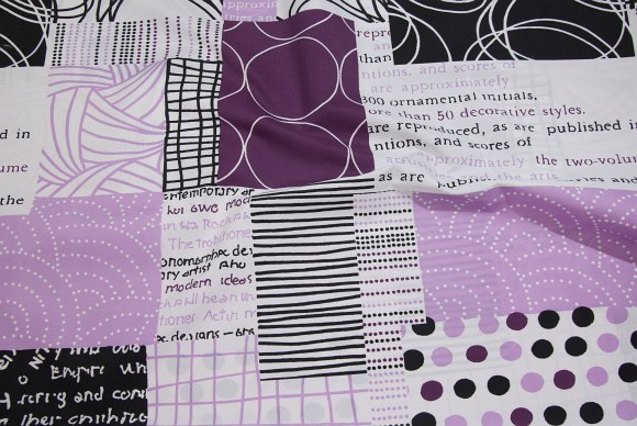 White-black-purple shower curtain fabric with modern pattern