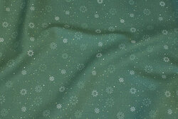 Dusty-green christmas-cotton with ca. 15 mm snow-crystals