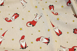 Linen-colored cotton and polyester with Santas and stars