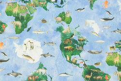 Medium-thickness cotton with world map and animals