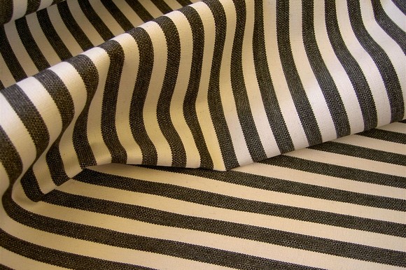 Sunchair fabric in dusty black and white 10mm. stripes