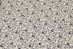 White cotton with blue flowers in porcelain-pattern