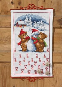 Christmas calendar with teddies and snowman. Permin 34-5224. 