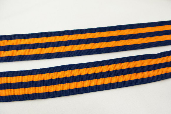 Knitted ribbon navy/orange 3,5cm