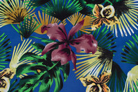 Lightweight, blue micro-polyester with orchids