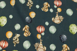 Dark dusty-green cotton-jersey with animals and balloons