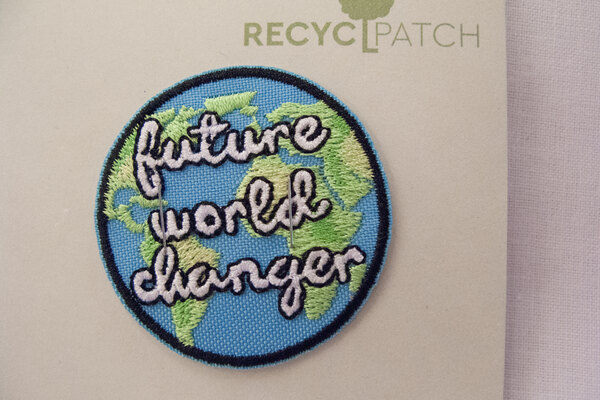 Recycled future-world-changer patch 4 cm diam