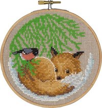 Christmas wall embroidery with fox and bird