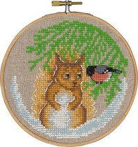 Christmas wall embroidery with squirrel and bird