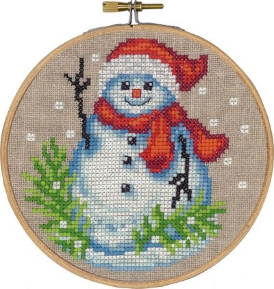 Christmas wall embroidery with snowman