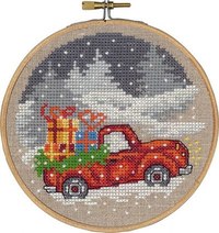 Christmas wall embroidery with car with gifts
