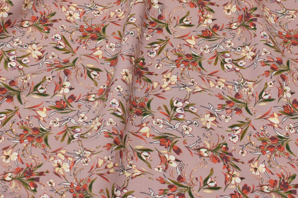 Blouse viscose with stretch in dusty old rose with rust flowers