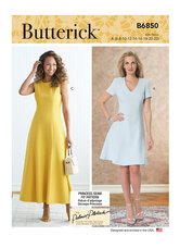 Jewel or v-neck fit and flare dresses. Butterick 6850. 