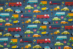 Dove-blue cotton-jersey with cars