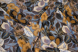 Dove-blue viscose-jersey with leaves