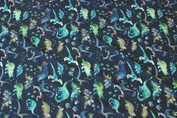 Navy cotton-jersey with ca. 3-8 cm dinosaurs