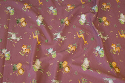 Organic, plum-colored cotton-jersey with ca. 3 cm small animals