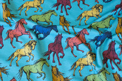Petrol cotton-jersey with horses