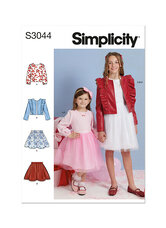 Childrens and girls skirts, jacket and knit top. Simplicity 3044. 