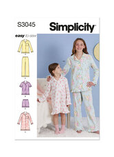 Childrens and girls lounge tops, gown, shorts and pants. Simplicity 3045. 