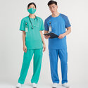 Unisex knit scrub tops, pants, cap and mask
