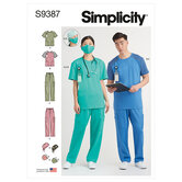 Unisex knit scrub tops, pants, cap and mask. Simplicity 9387. 